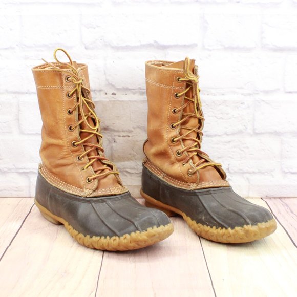 *Vintage LL Bean Brown Leather Mid Calf Insulated Duck Boot Size 7 - Picture 3 of 11